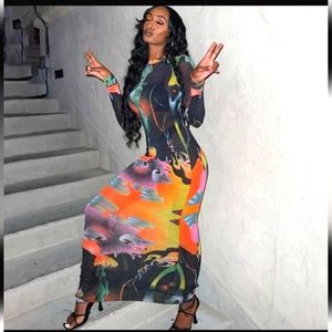 SKIMS Summer Mesh Maxi Dress Obsidian Long sleeve